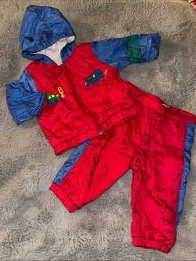 Vintage Sears Windbreaker Set Sz 12M Red and Blue Hooded Jacket & Pants